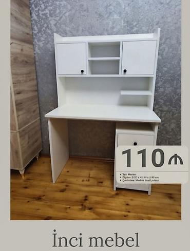 İnci Mebel rəfli ağ yazı masası